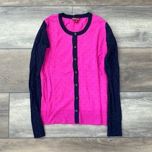 Pink & Blue Polka Dot Cardigan Sweater